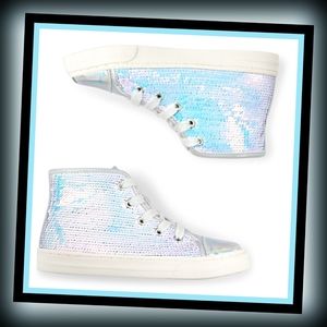 New! Holographic Flip Sequin Hi Top Sneakers Sz: 5